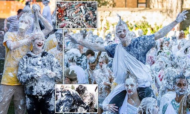 St Andrews University freshers celebrate 'Raisin Monday Foam Fight'