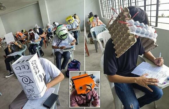 Students wear 'anti-cheating' during exams in Philippines