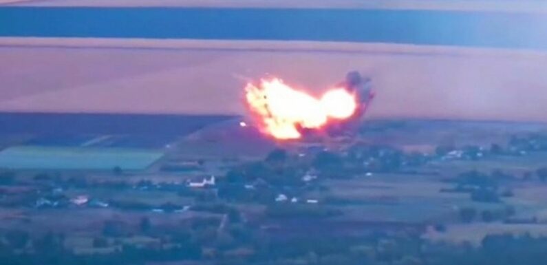 Video shows moment Russian plane crashes in fireball after being hit by missile