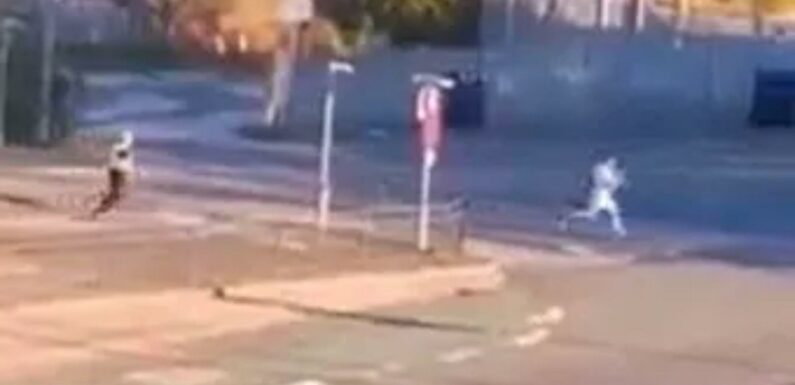 Watch as cop sprints after suspect in manic chase before wrestling him to the ground | The Sun