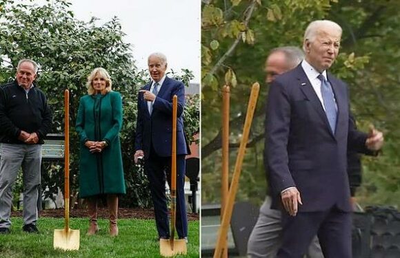 Worrying footage shows a confused Biden after a tree planting event
