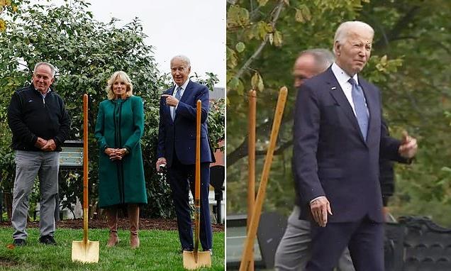 Worrying footage shows a confused Biden after a tree planting event