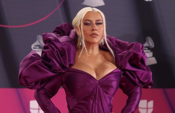 Christina Aguilera Exudes Royalty in a Plunging Purple Gown