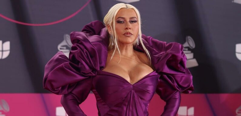 Christina Aguilera Exudes Royalty in a Plunging Purple Gown