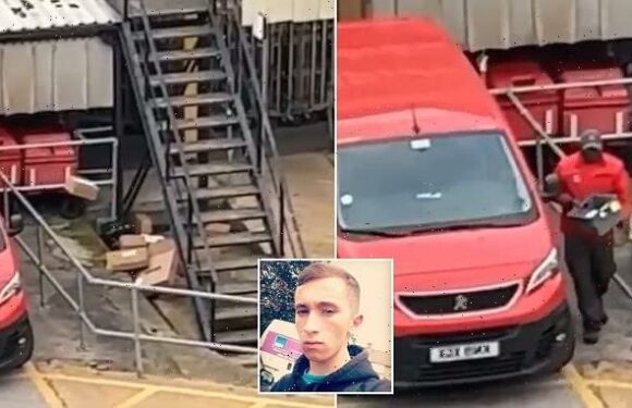 Footage shows Royal Mail worker tossing parcels  onto the ground
