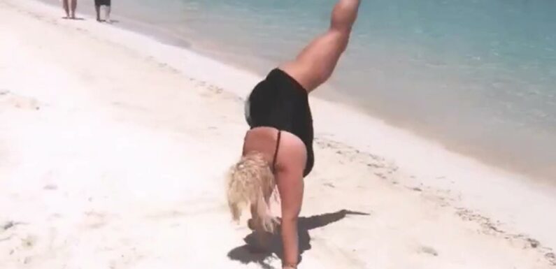 Gemma Collins shows off her remarkable weight loss as she cartwheels on the beach in a swimsuit | The Sun