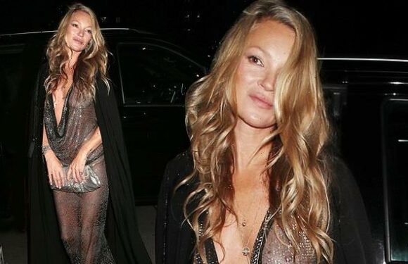 Kate Moss looks incredible in sheer dress with plunging neckline
