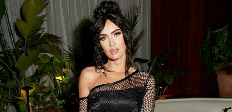 Megan Fox Layered a High-Slit Naked Dress Over a Sparkly Black Thong