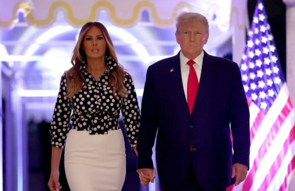Melania Trump wears polka shirt & white skirt to support Donald Trump
