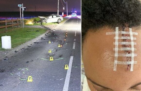 Moment drunk driver ploughed into pregnant woman's car