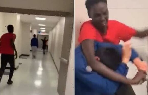 Moment hero teacher disarms student, 17, who stabbed a classmate