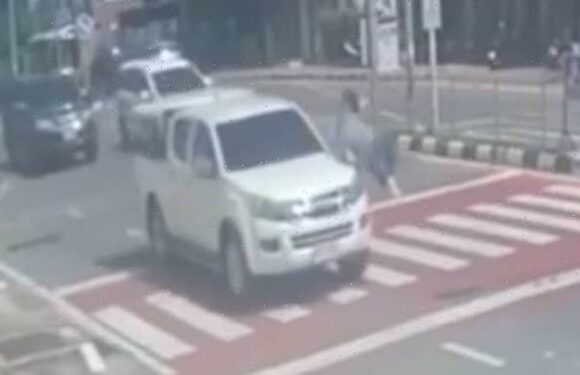 Shocking moment tourist is struck by hit-and-run driver in Thailand