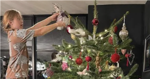 Amanda Holden shows off huge Christmas tree with daughters at London home