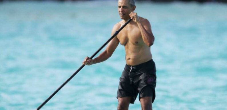Barack Obama Paddleboarding Shirtless in Hawaii