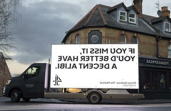Channel 4 advertises TV musical on Prince Andrew's life on billboard
