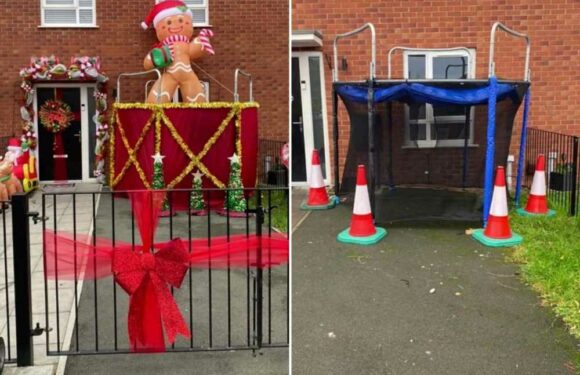 Crafty woman turns old trampoline into a stunning Christmas display outside her house and people are obsessed with it | The Sun