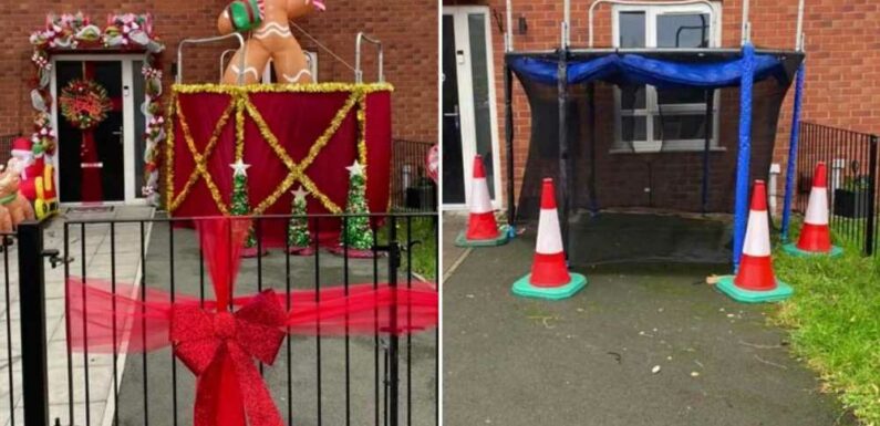 Crafty woman turns old trampoline into a stunning Christmas display outside her house and people are obsessed with it | The Sun
