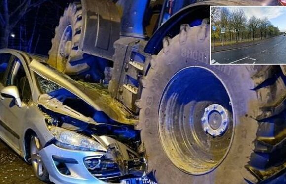 Driver and passengers suffer only minor injuries after tractor crash