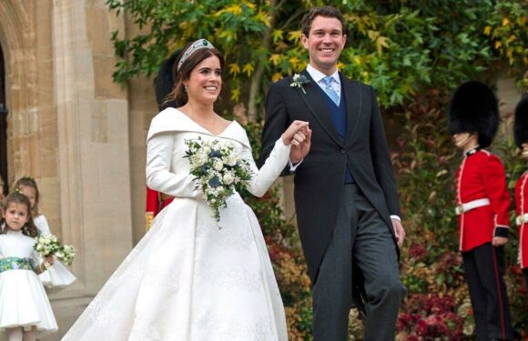 Eugenie wore a second wedding dress in daring colour