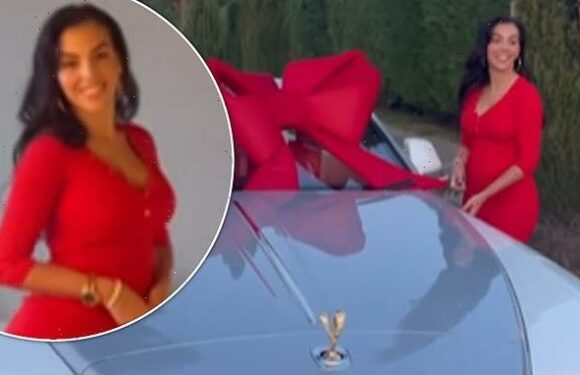 Georgina Rodriguez looks every inch the Christmas treat in a red dress