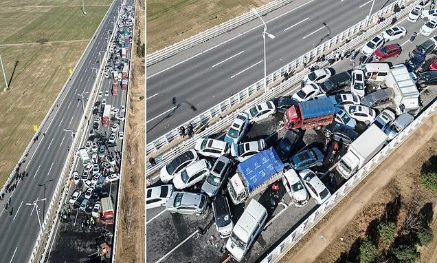 Huge pile up of 200 cars on Chinese bridge leaves one dead