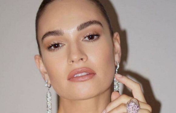 Lily James swaps blonde hair for chic new cinnamon bob as Charlotte Tilbury model