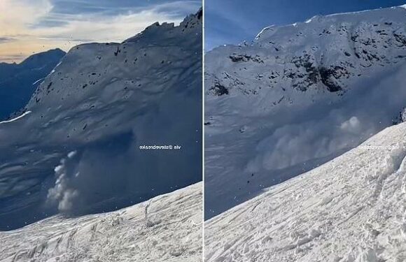 Moment a huge avalanche hit recreational skiers at Austrian resort