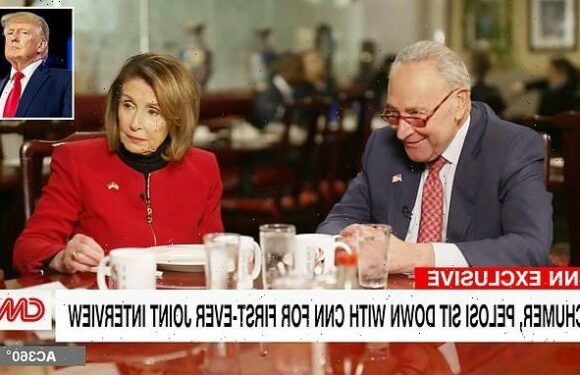 Nancy Pelosi and Chuck Schumer laugh about treating Trump like a child