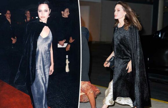 Angelina Jolie channels her ‘90s self in dramatic cape