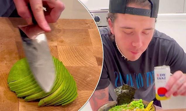 Brooklyn Beckham shows off his cooking skills as he whips up poke bowl