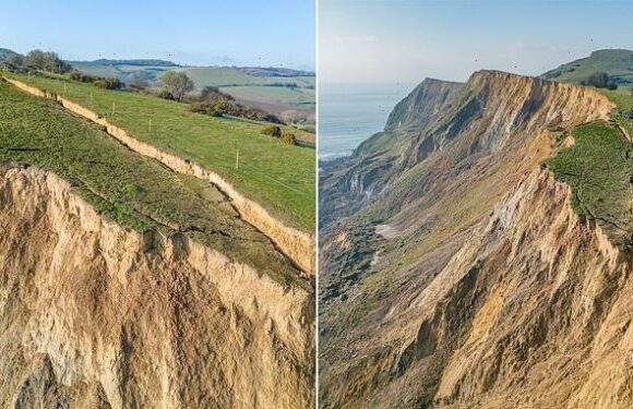 Huge 230ft crack emerges in a cliff on the Jurassic Coast