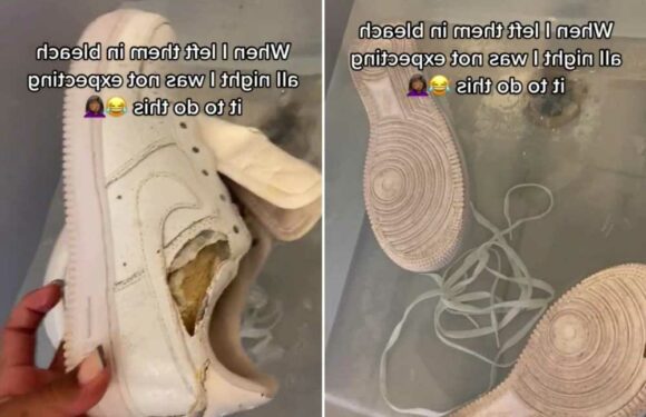 I put my trainers in bleach overnight to give them a deep clean… safe to say I wouldn’t recommend it | The Sun