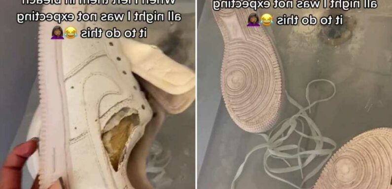 I put my trainers in bleach overnight to give them a deep clean… safe to say I wouldn’t recommend it | The Sun