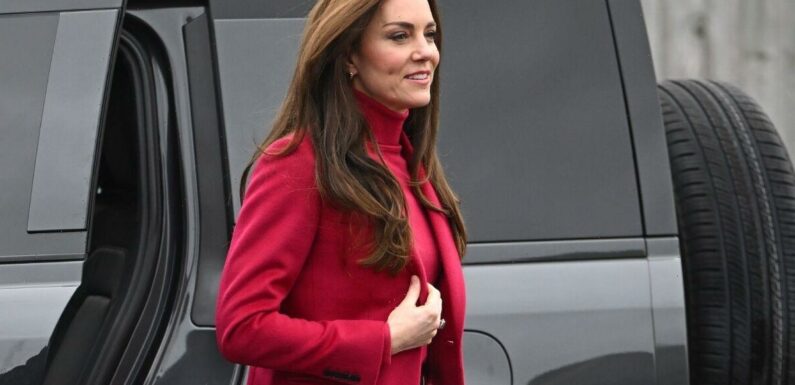 Kate dons Hobbs fuchsia £59 turtleneck jumper with £15 earrings today