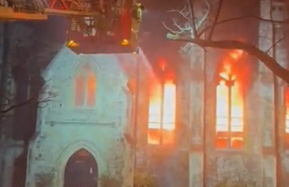 Massive inferno rips through church completely engulfing it in flames