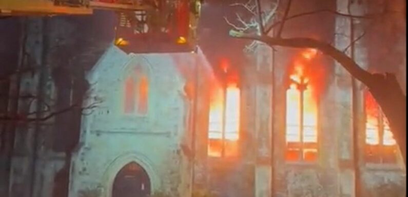 Massive inferno rips through church completely engulfing it in flames
