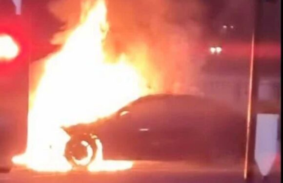 Moment car bursts into flames outside Buckingham Palace after 'crashing into barrier' | The Sun