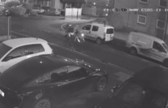 Moment cyclist cuts corner and smashes into rider racing down road