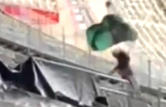 Moment terrified 13-year-old girl plunges 20 feet from a zip wire