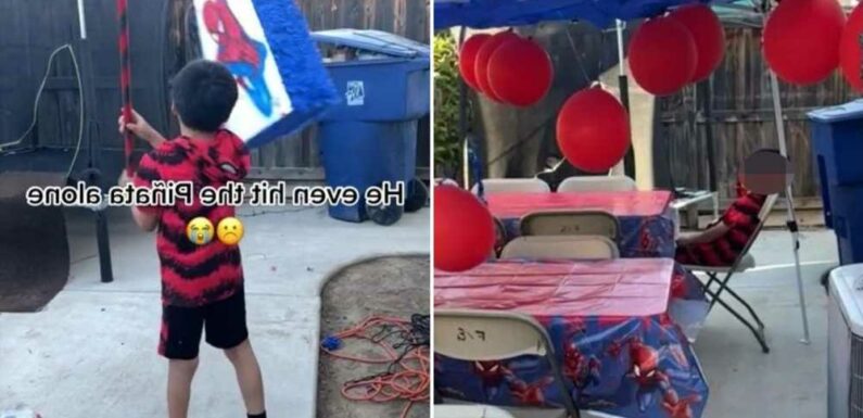 My son threw a birthday party and invited all his friends but no one came – he even had to hit the pinata alone | The Sun