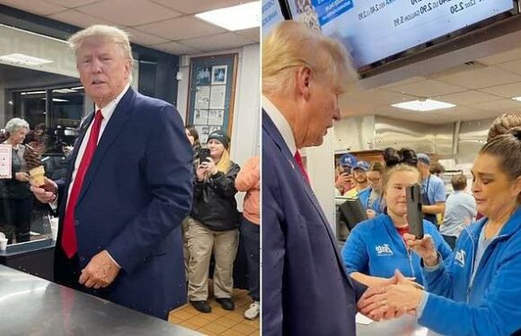 Restaurant worker clasps Trump's hand while praying in South Carolina