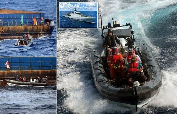 Sailors on Royal Navy warship rescue five in choppy Caribbean seas