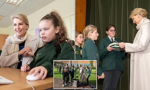 Sophie Wessex beams as she visits a Surrey junior school