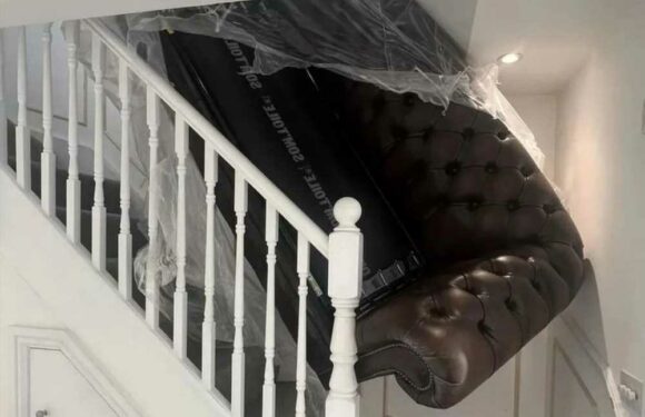 UK's 'worst removal men leave SOFA wedged in stairs & damage walls' after claiming they 'didn't have time' to finish job | The Sun