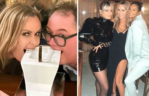 Amanda Holden wows in thigh-split birthday dress as she gets odd cake