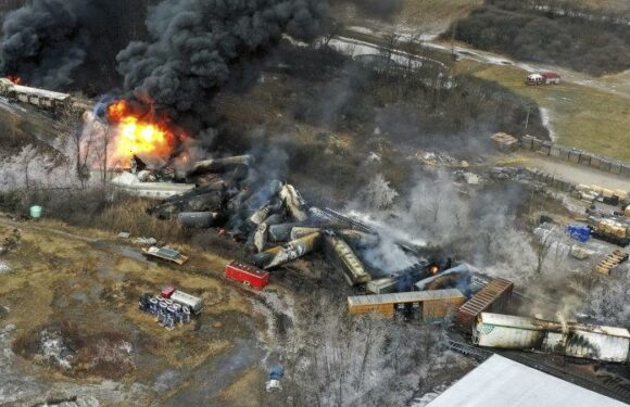 Angry Ohio townspeople seek answers on train’s toxic spill