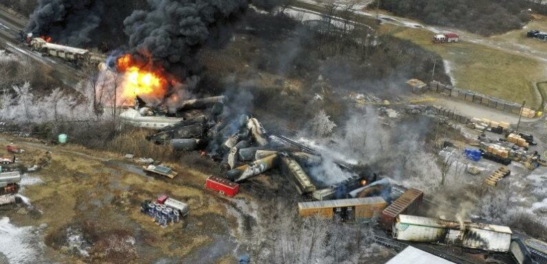 Angry Ohio townspeople seek answers on train’s toxic spill