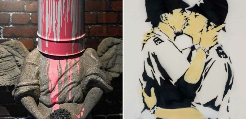 Full list of Banksy’s most infamous artwork from kissing coppers to shredded painting worth £18million | The Sun