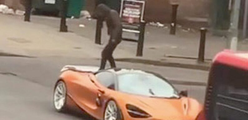 ‘Jealous’ man caught red-handed on camera stamping on £225,000 McLaren supercar