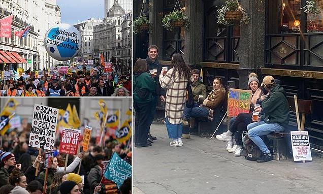 Now for the pub! Striking teachers knock back pints after day's strike